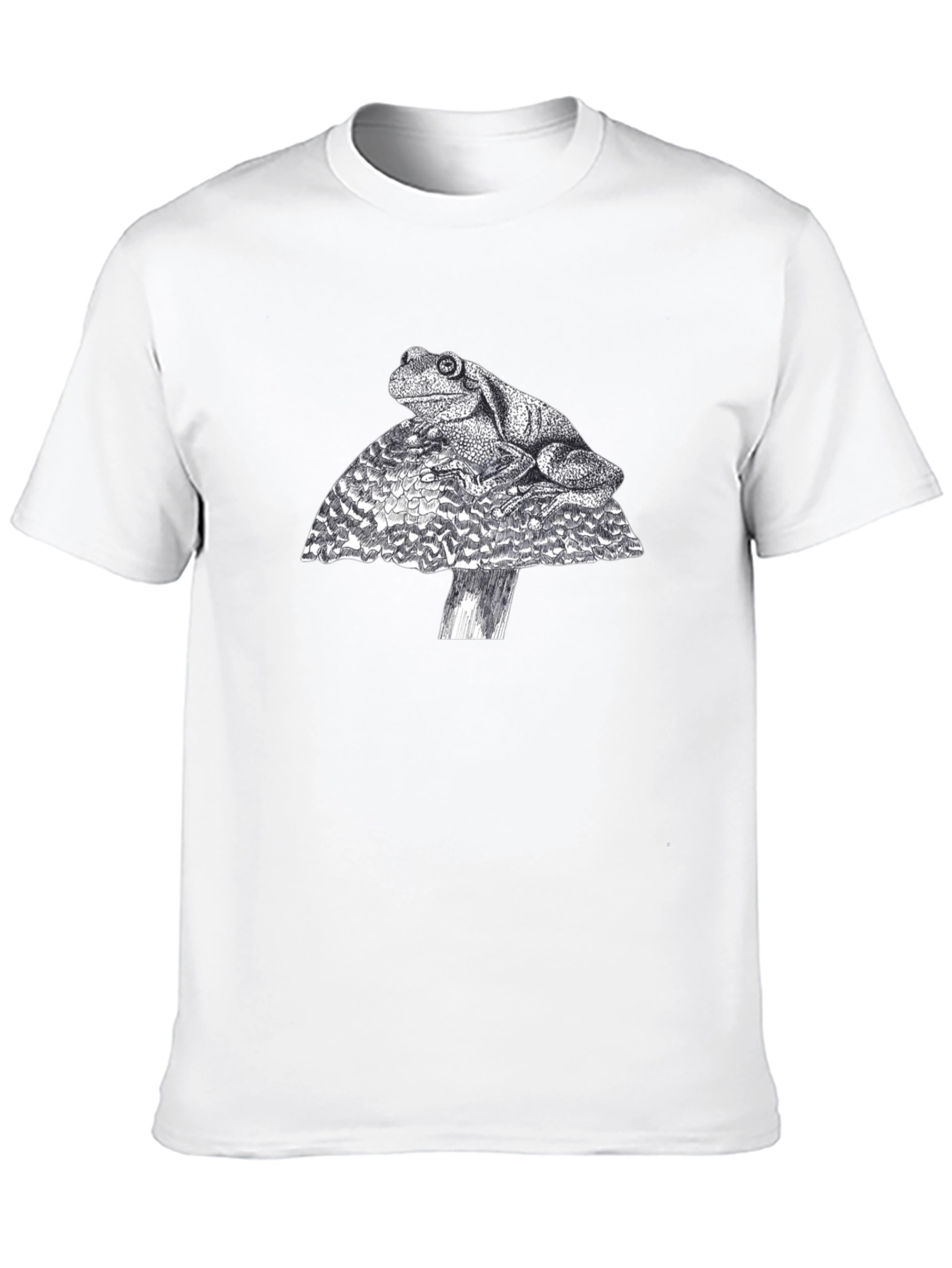 Frog on Mushroom Graphic Tee - Black Cotton T-Shirt