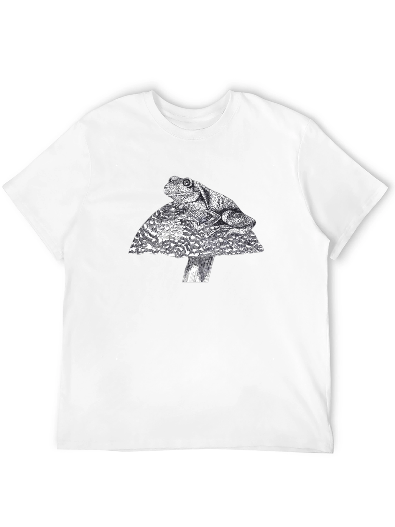 Frog on Mushroom Graphic Tee - Black Cotton T-Shirt