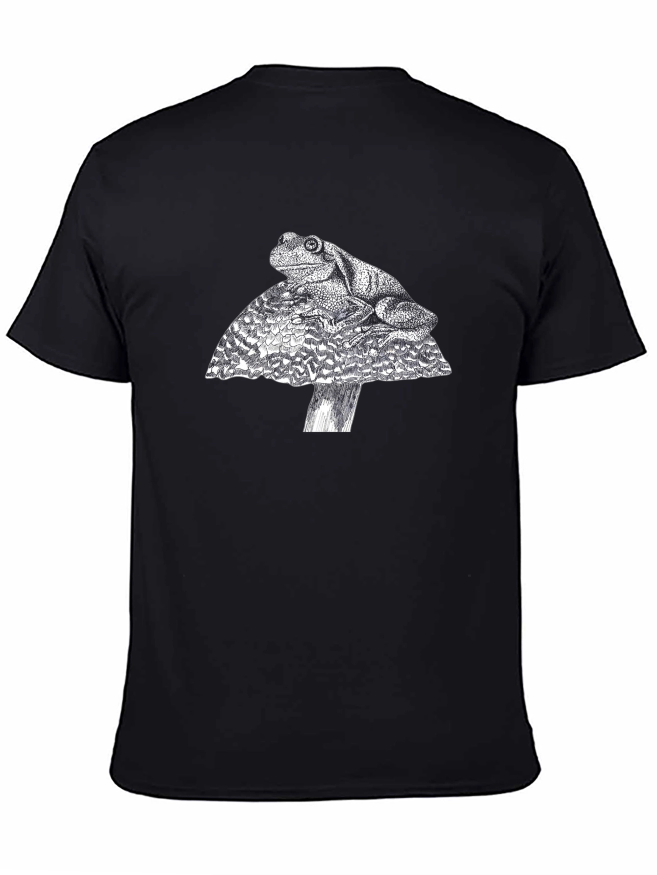 Frog on Mushroom Graphic Tee - Black Cotton T-Shirt