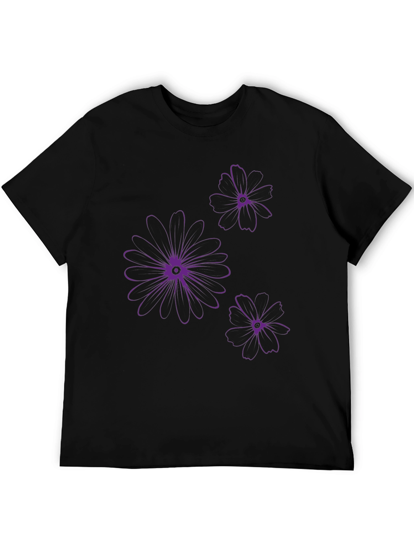Black T-Shirt with Purple Floral Design