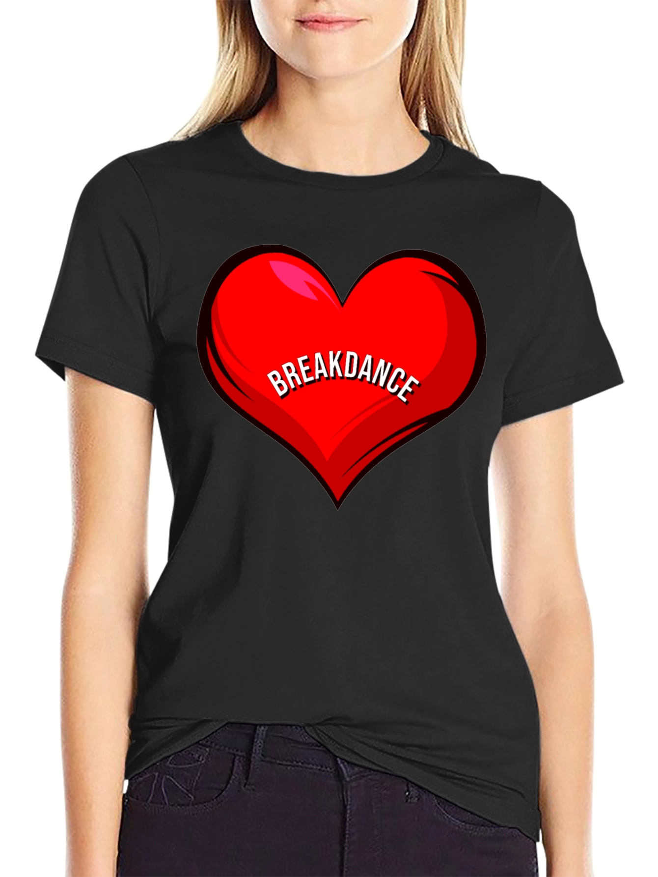 Breakdance Heart T-Shirt - Black Casual Tee