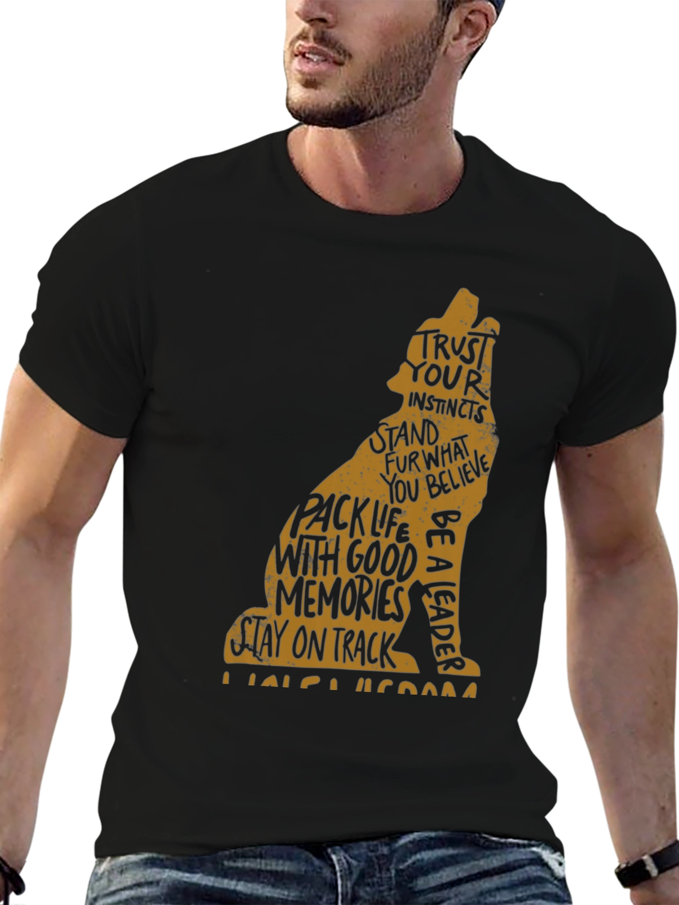 Wolf Graphic Print Crew Neck Mens T-shirt