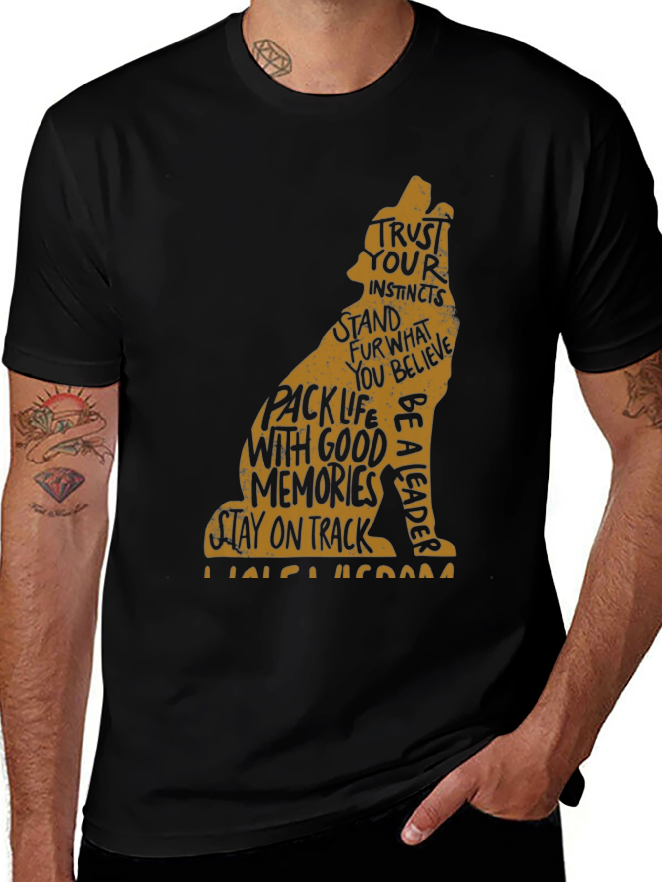 Wolf Graphic Print Crew Neck Mens T-shirt