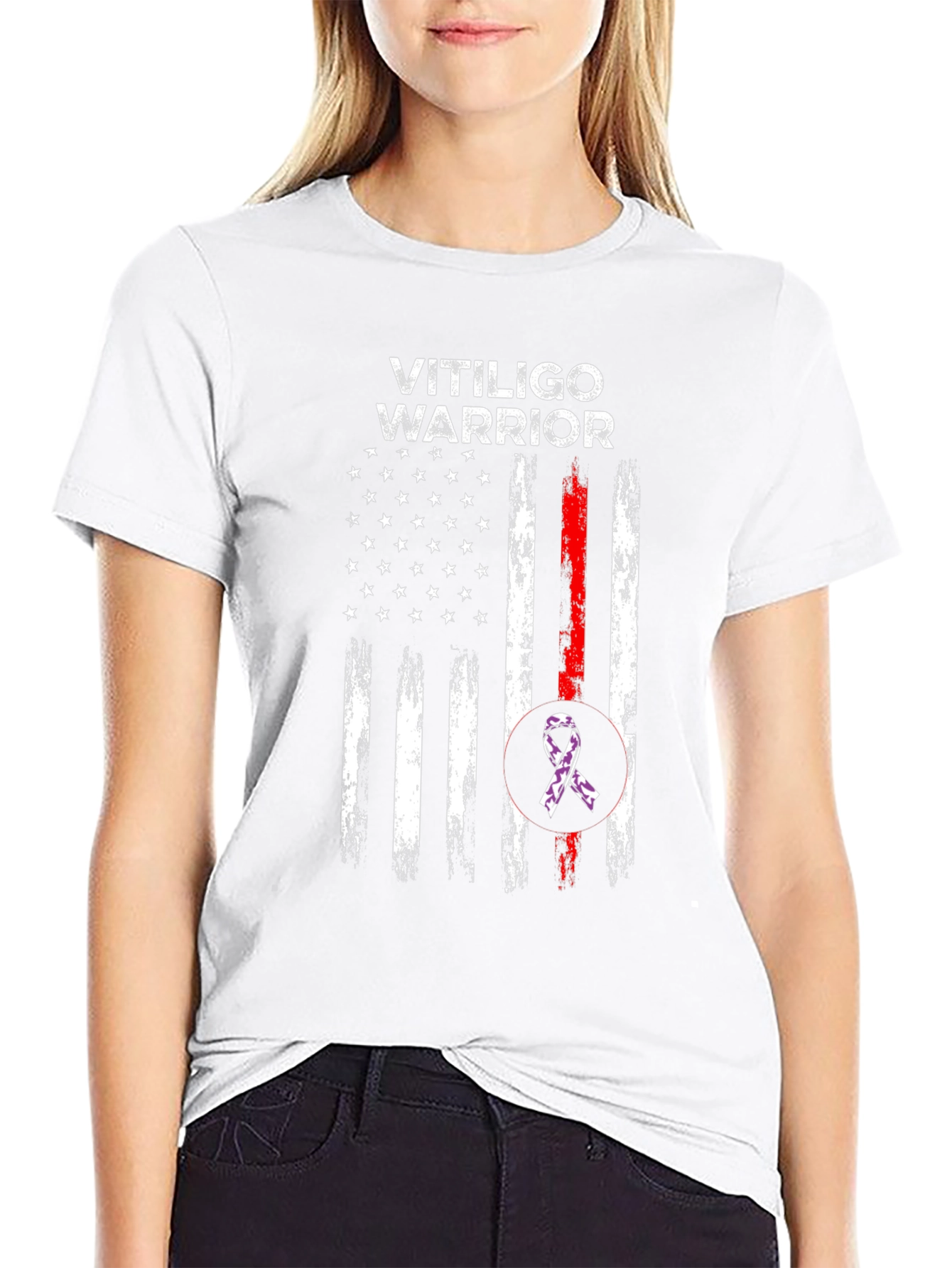 Vitiligo Warrior American Flag T-Shirt