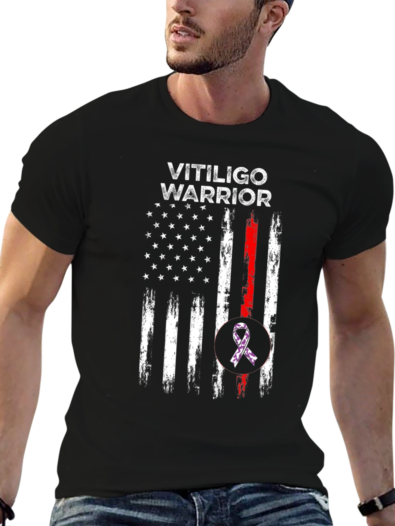 Vitiligo Warrior American Flag T-Shirt