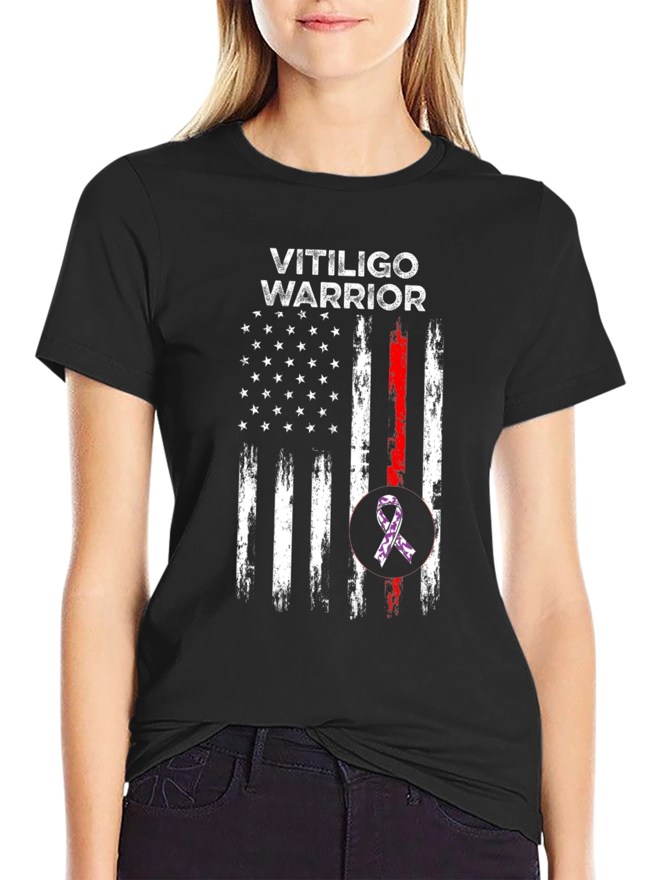 Vitiligo Warrior American Flag T-Shirt