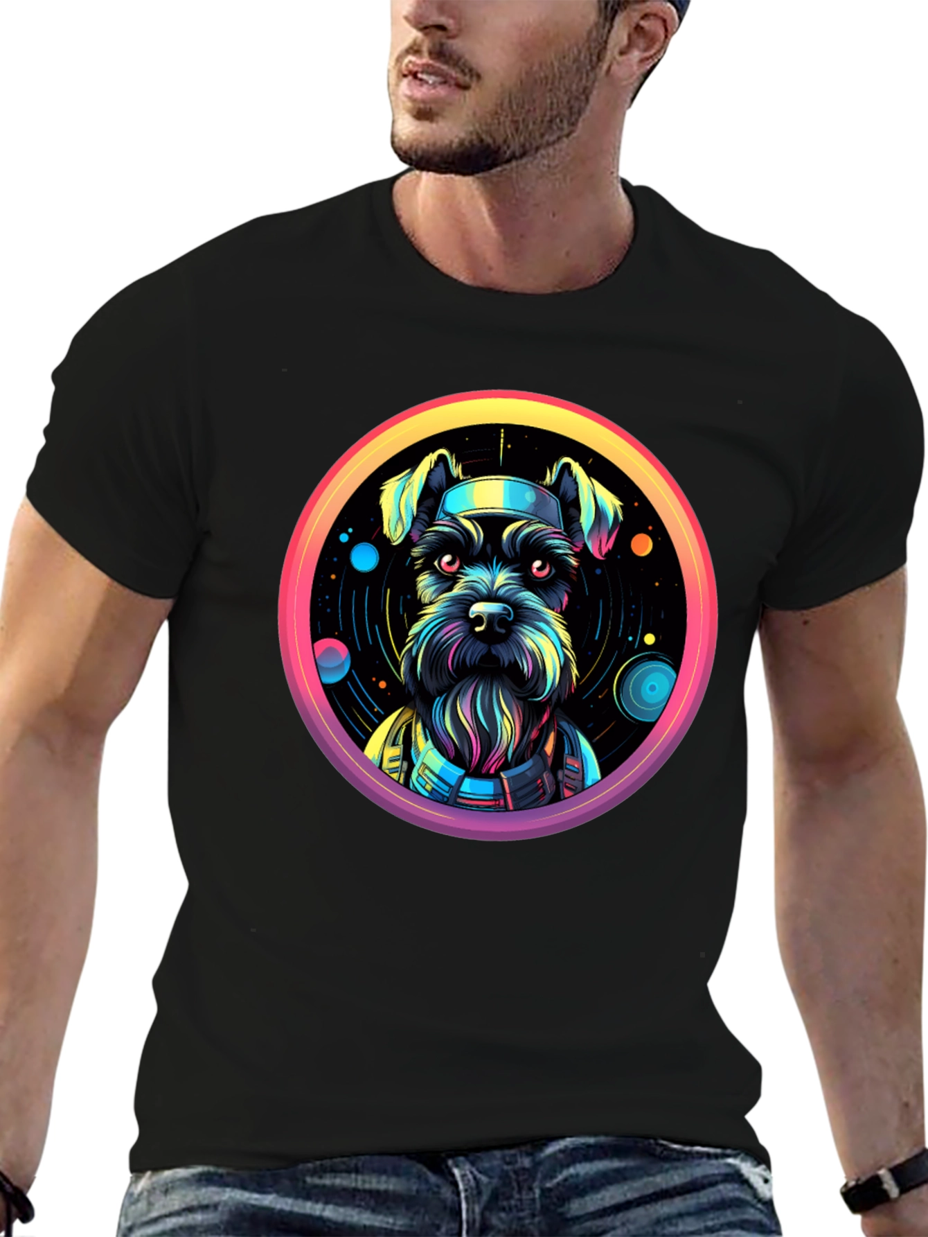 Dog in Space Black T-Shirt