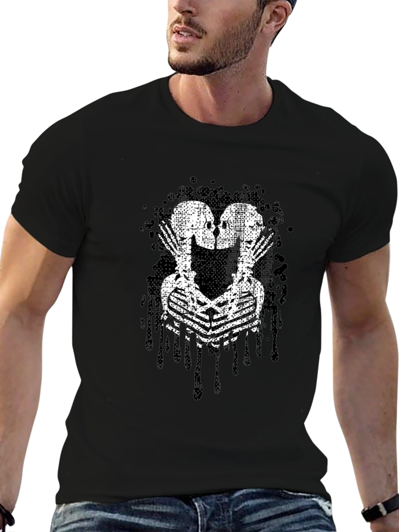 Skeleton Kiss Graphic Black T-Shirt