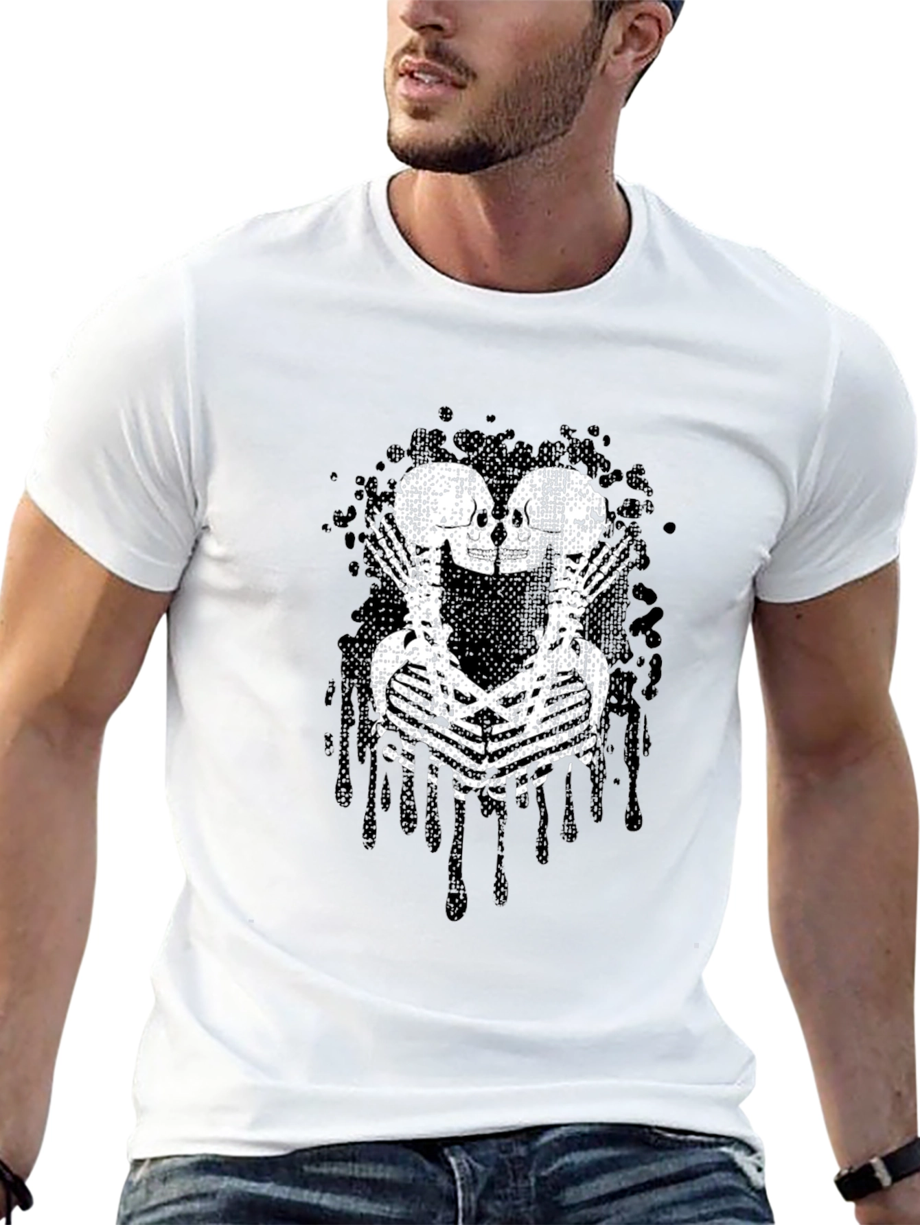 Skeleton Kiss Graphic Black T-Shirt