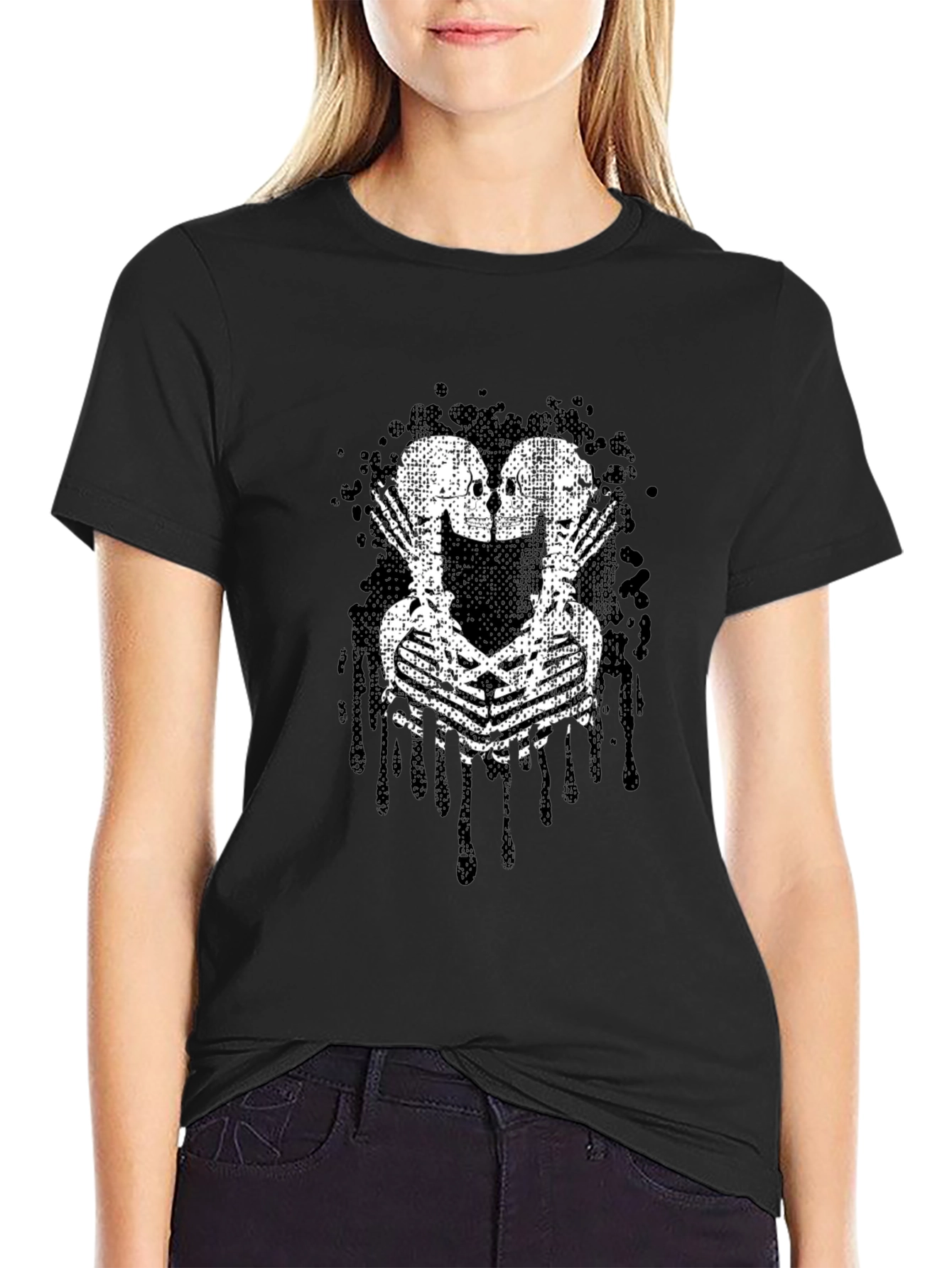 Skeleton Kiss Graphic Black T-Shirt