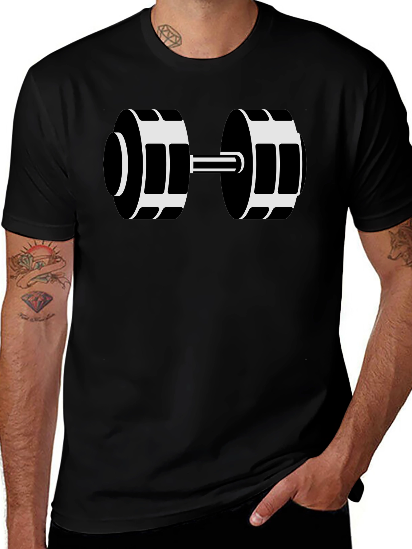 Black Dumbbell Graphic T-Shirt - Workout Ready!