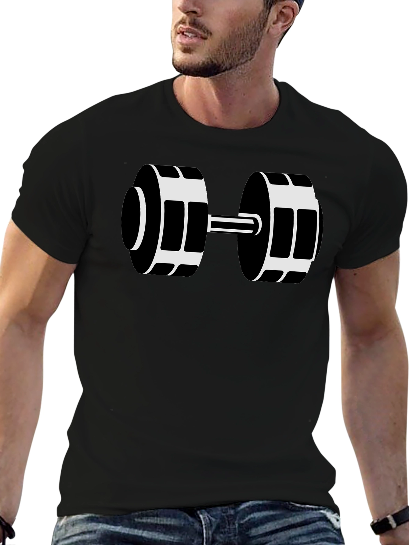 Black Dumbbell Graphic T-Shirt - Workout Ready!