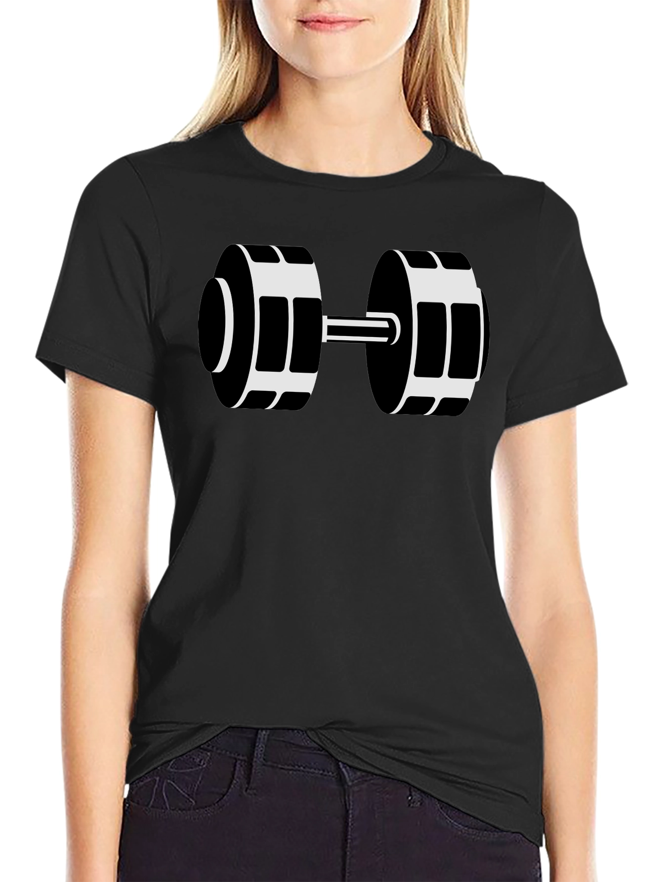 Black Dumbbell Graphic T-Shirt - Workout Ready!