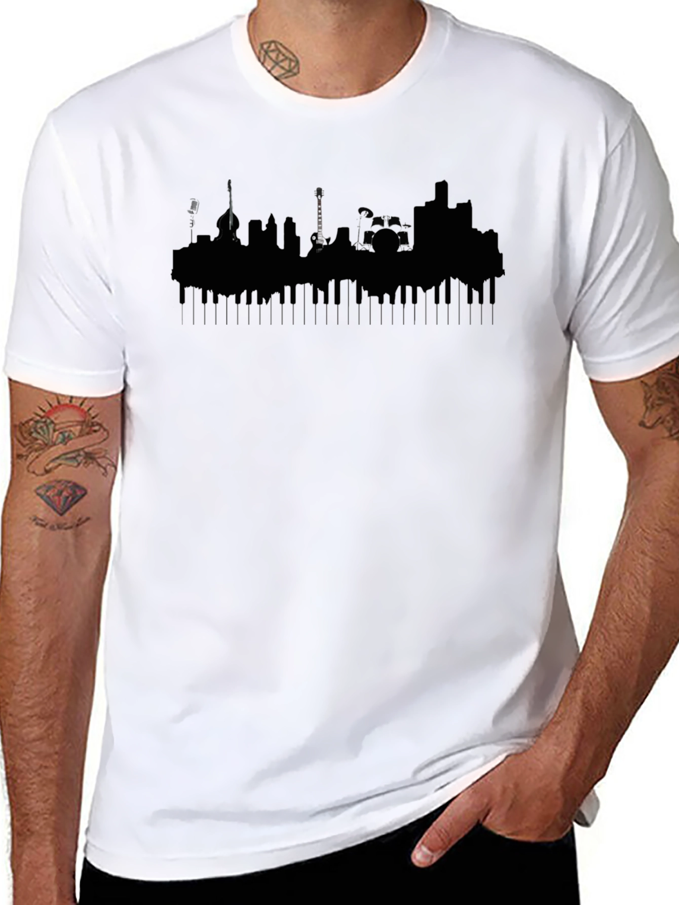 Music City Skyline Tee - Black Cotton Graphic T-Shirt