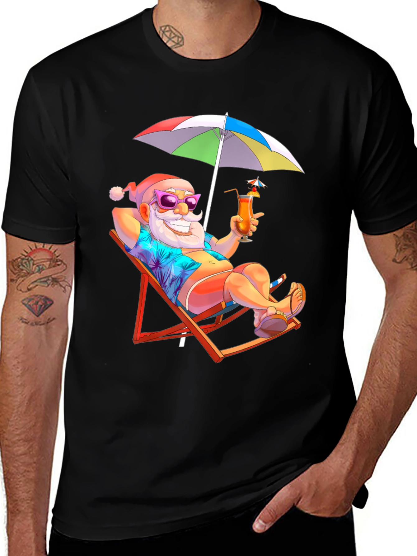 Relaxing Santa T-Shirt - Beach Vibes Holiday Tee