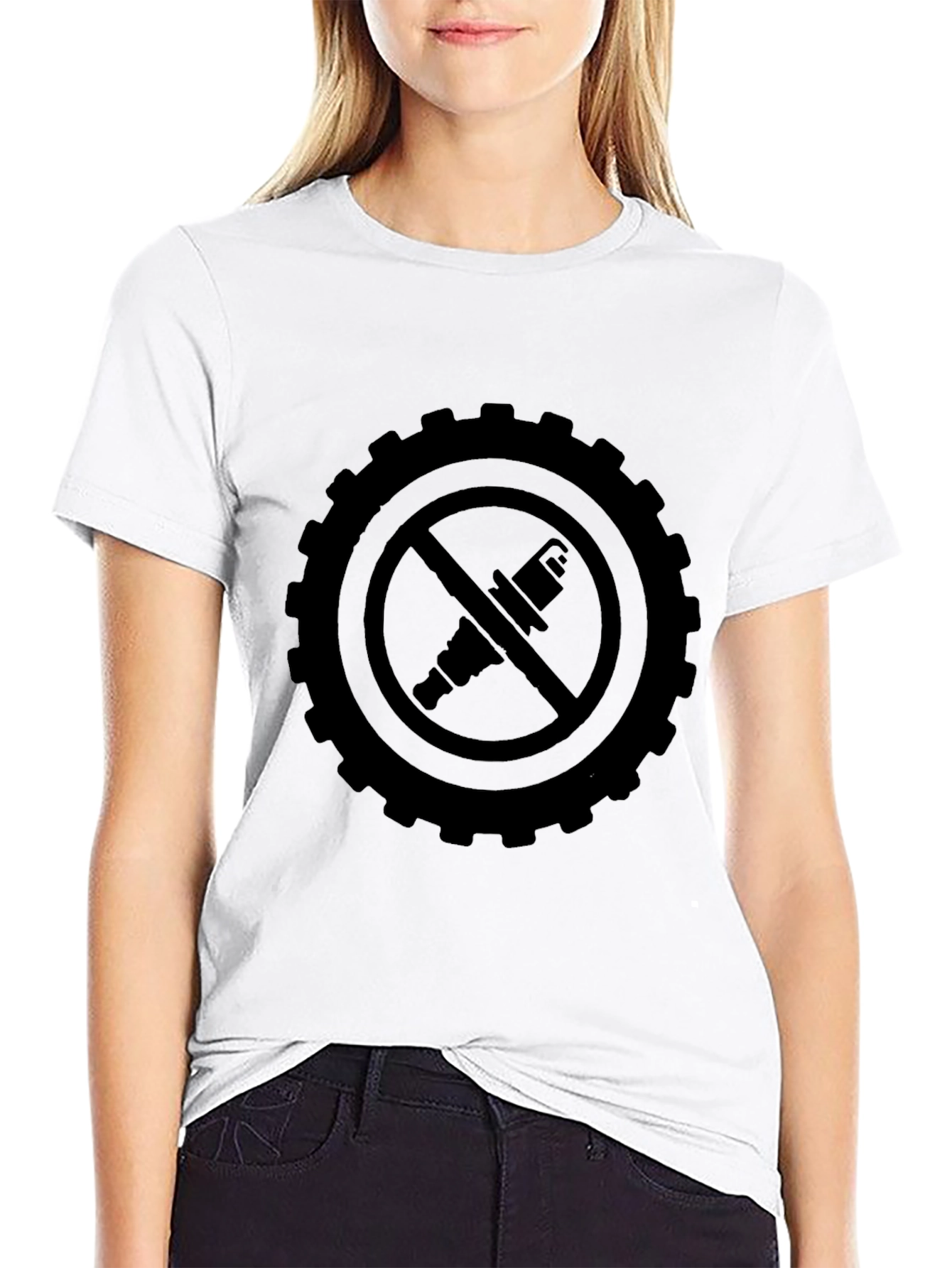 Black No Spark Plug T-Shirt - Gearhead Design