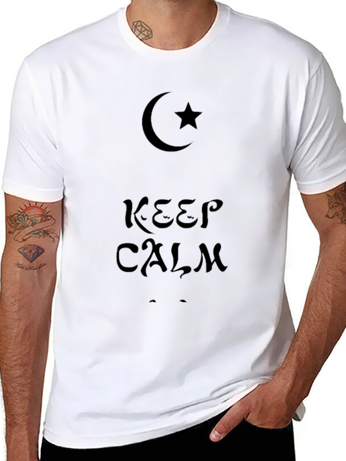 Keep Calm Graphic T-Shirt - Crescent Moon Star Design