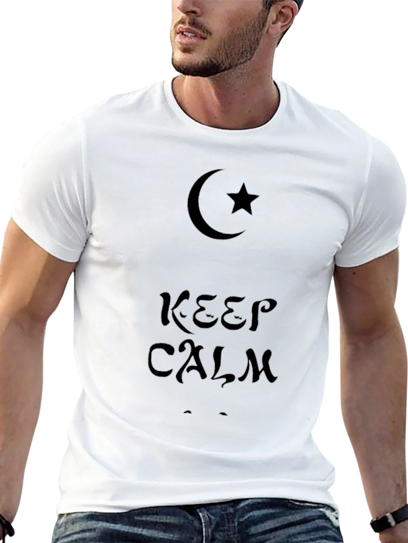 Keep Calm Graphic T-Shirt - Crescent Moon Star Design