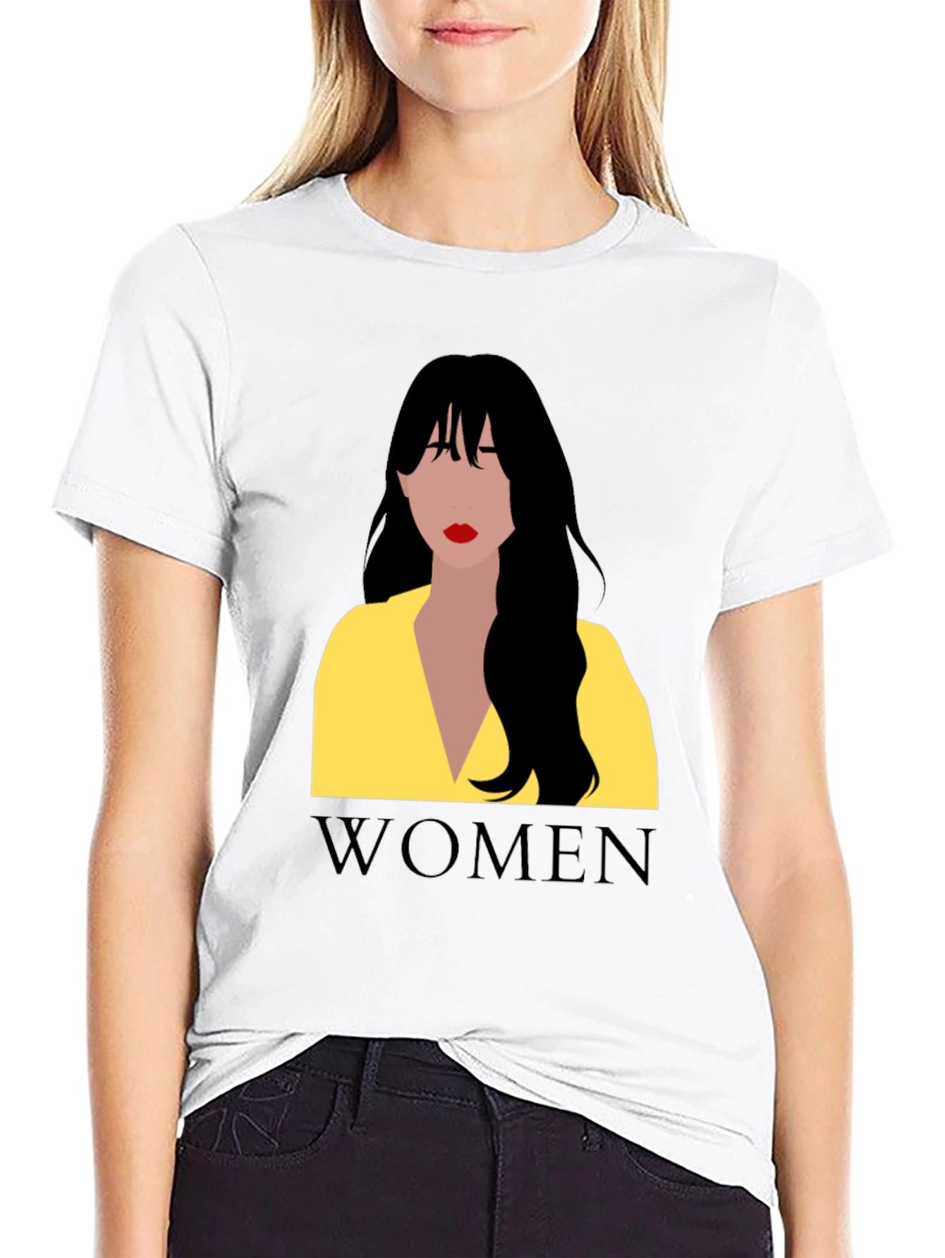 Women Graphic Tee - Black Cotton T-Shirt