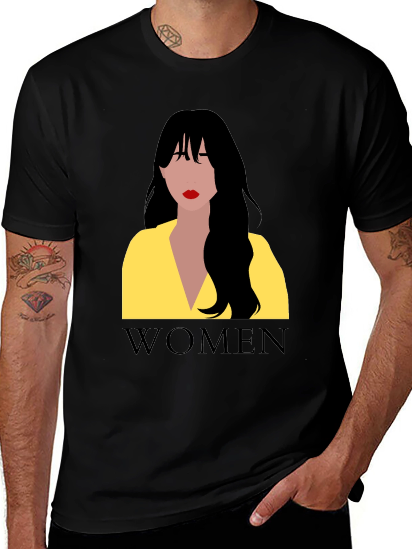 Women Graphic Tee - Black Cotton T-Shirt