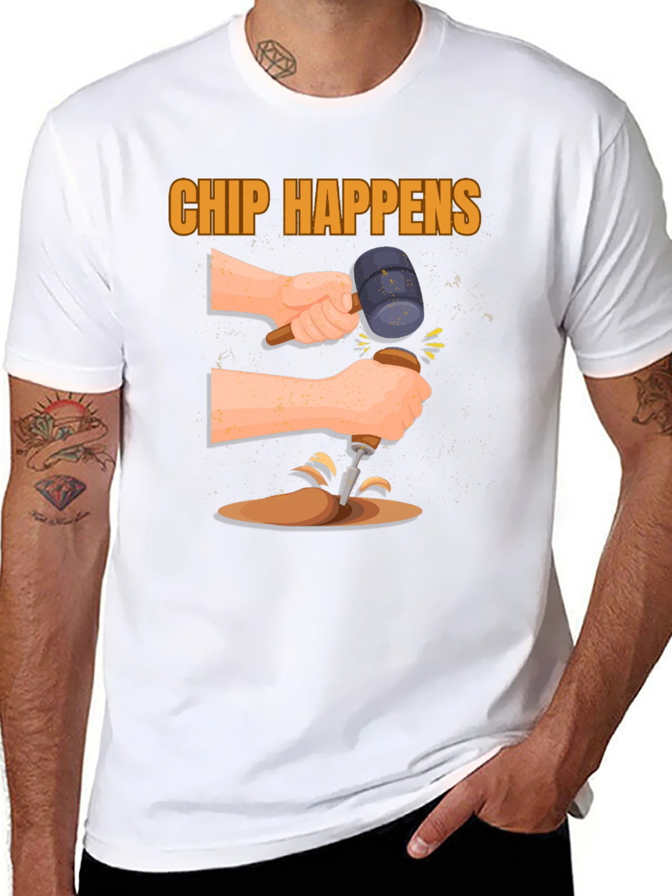 Chip Happens Graphic Tee - Humorous Carpentry Shirt
