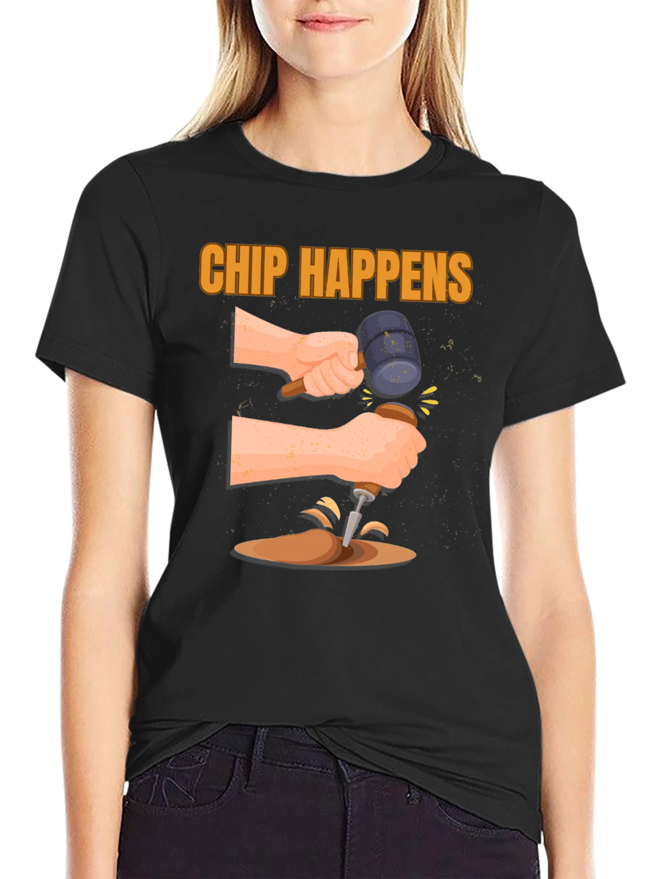 Chip Happens Graphic Tee - Humorous Carpentry Shirt