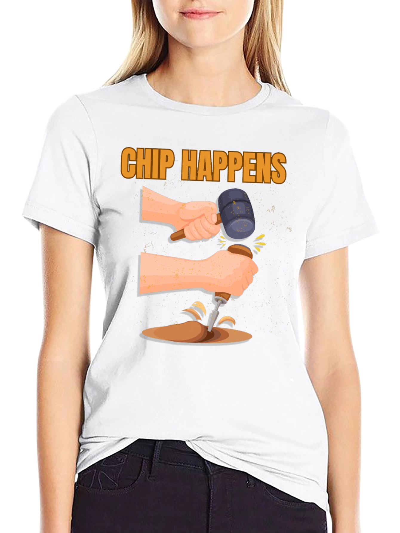 Chip Happens Graphic Tee - Humorous Carpentry Shirt