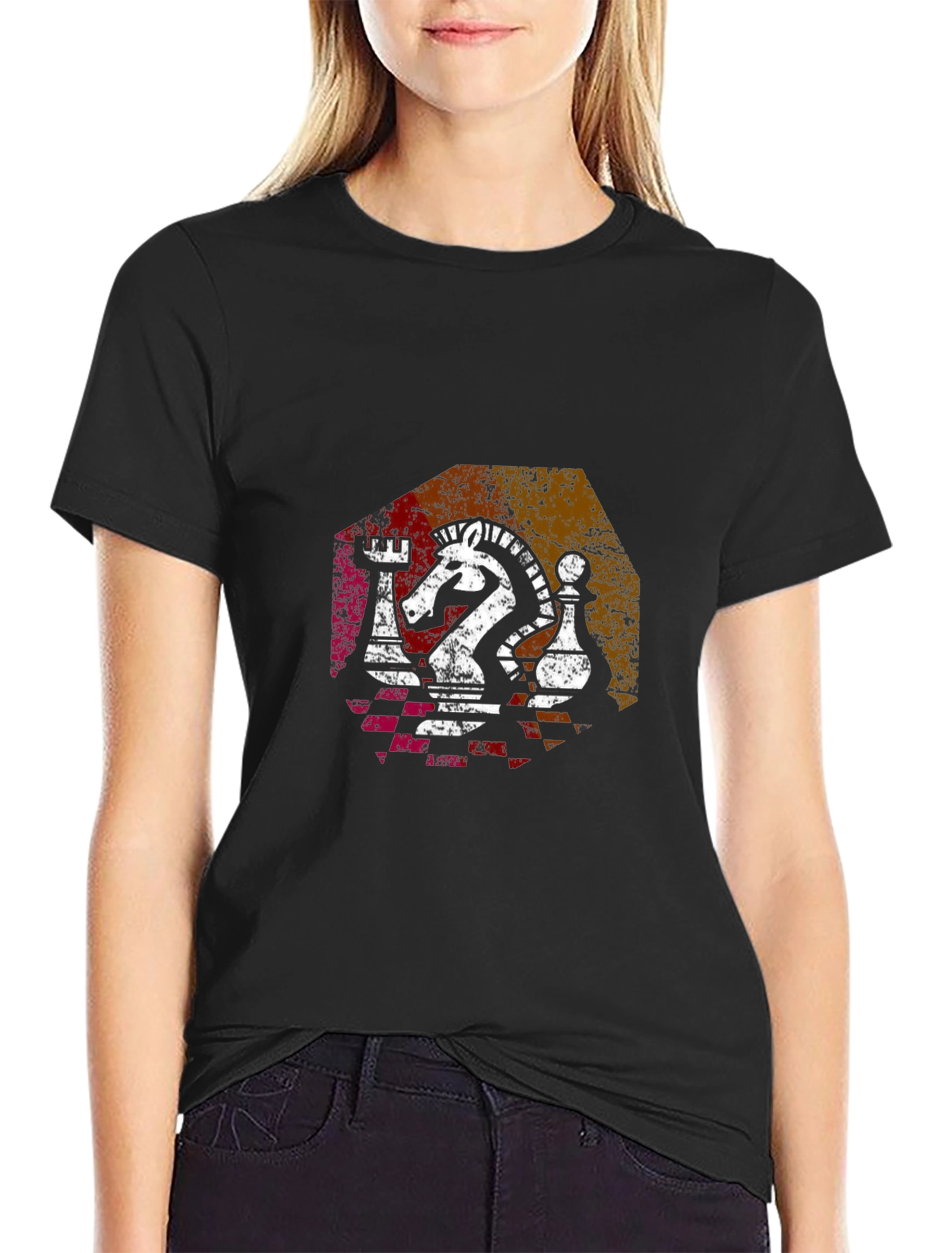 Chess Piece Graphic Tee - Knight Rook Pawn Design