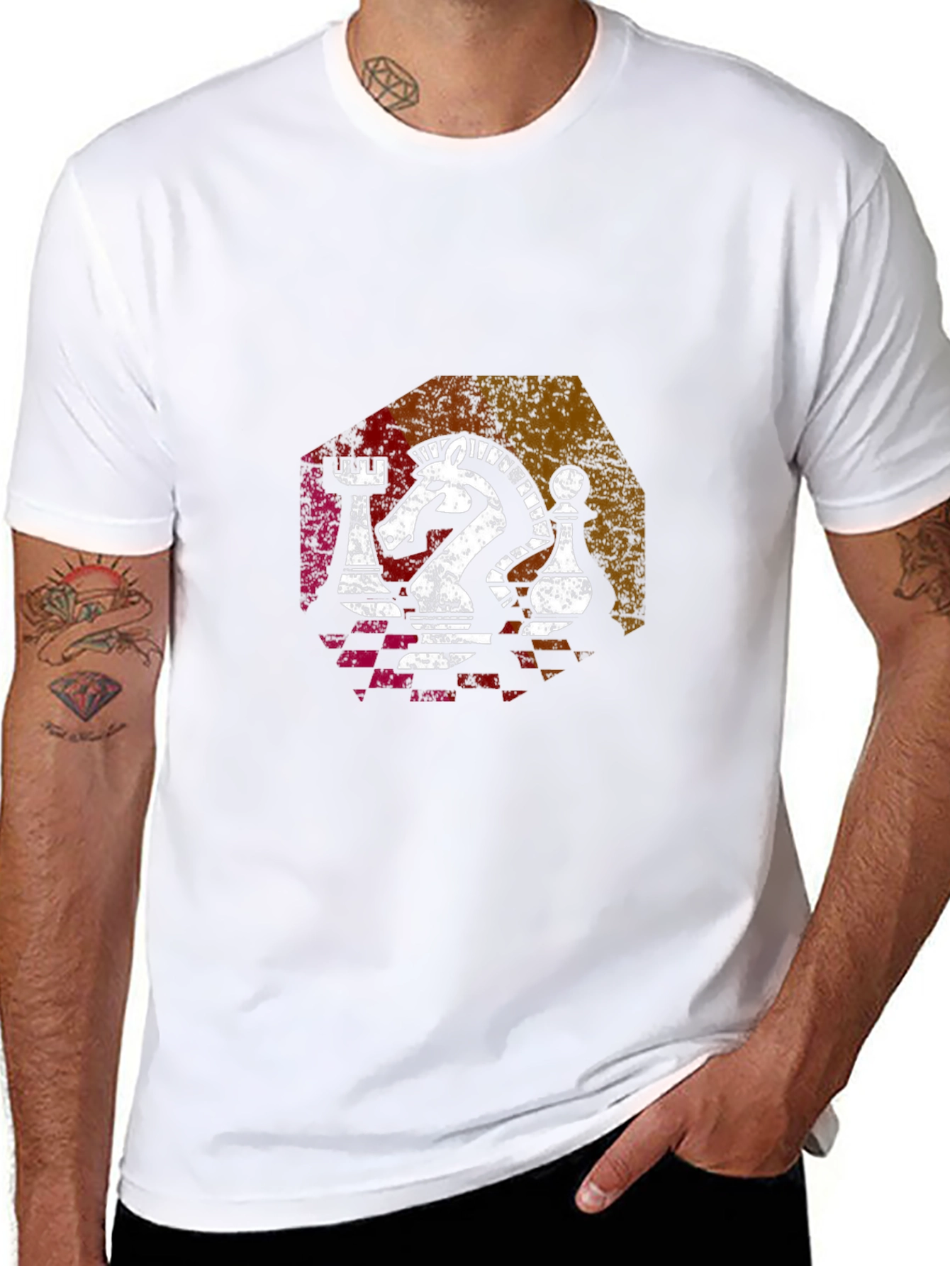 Chess Piece Graphic Tee - Knight Rook Pawn Design