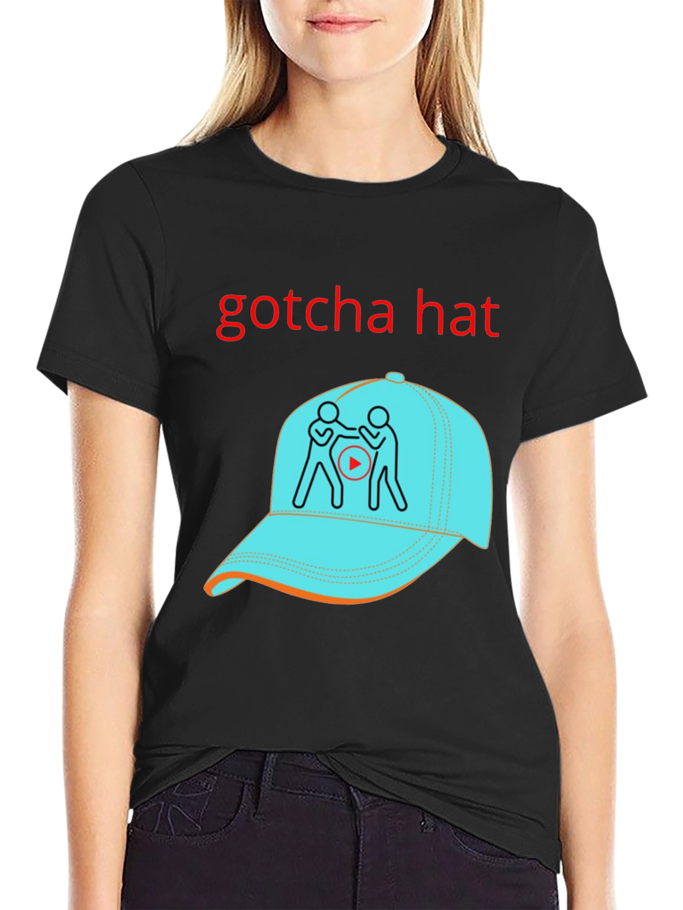 Gotcha Hat Graphic T-Shirt - Black Cotton Tee