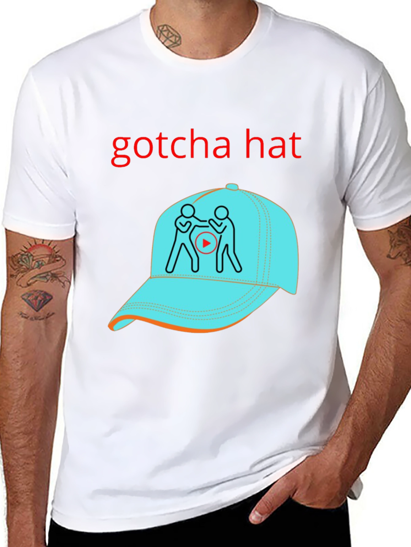 Gotcha Hat Graphic T-Shirt - Black Cotton Tee