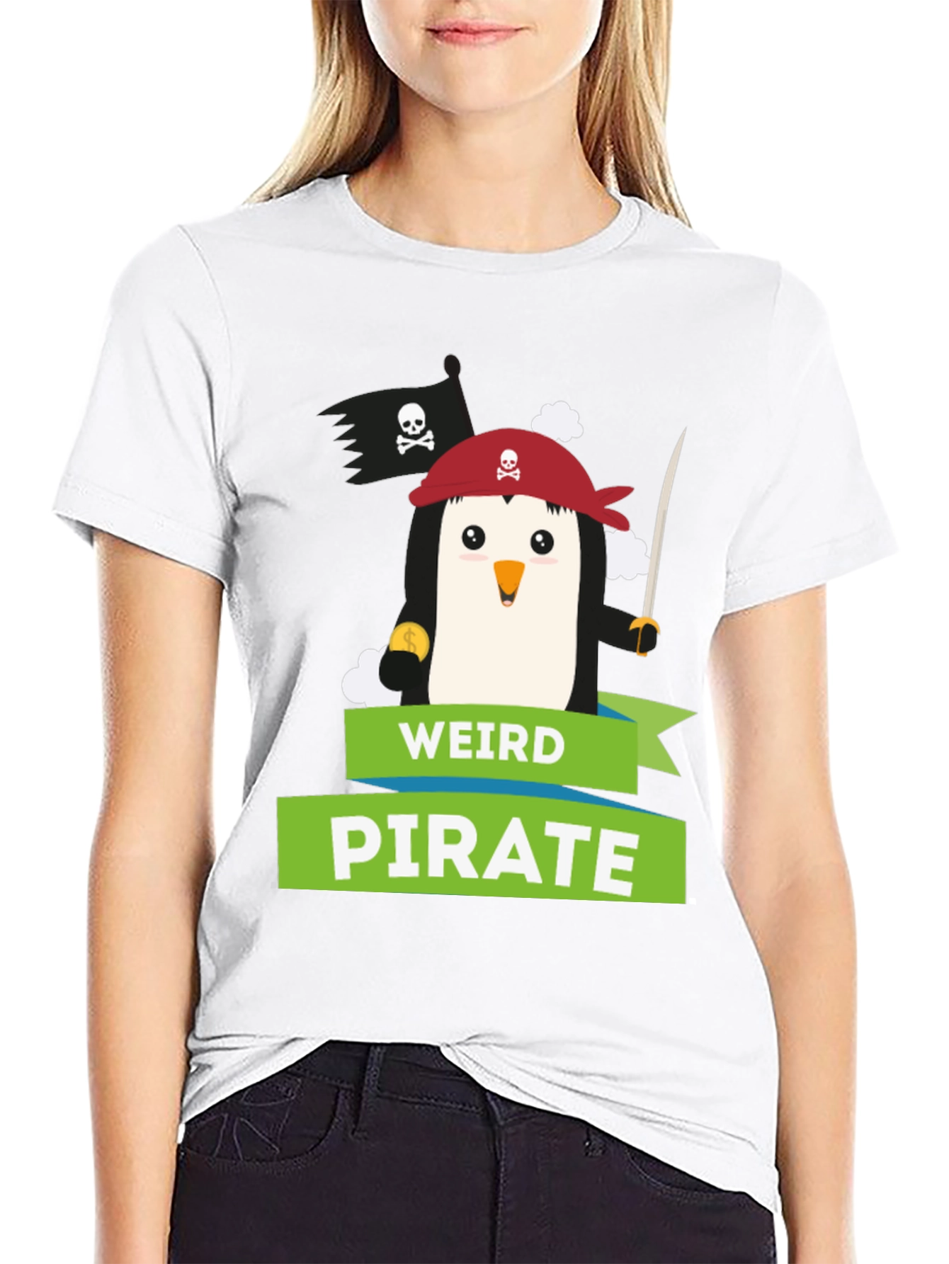 Weird Pirate Penguin Graphic T-Shirt