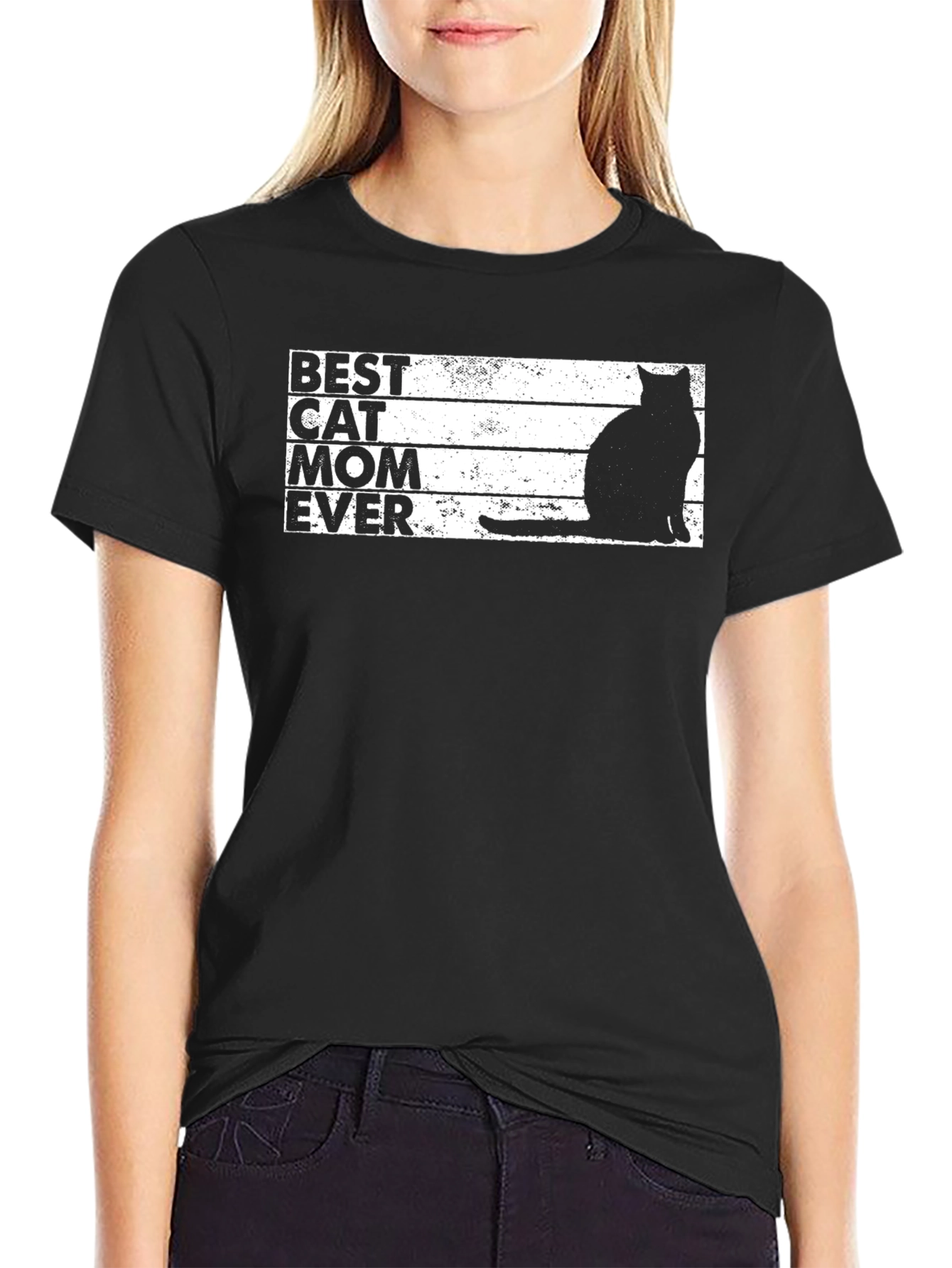 Best Cat Mom Ever T-Shirt - Black Cat Silhouette