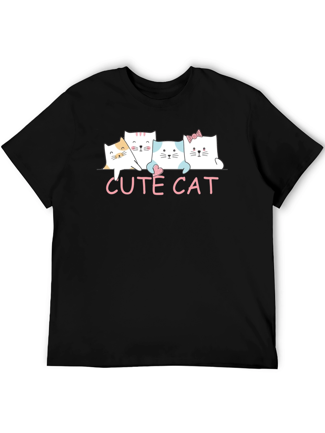 Cute Cat Graphic Print Black T-Shirt