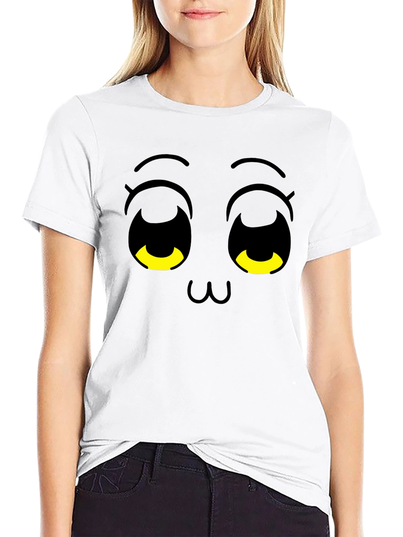 Cute Anime Face Black T-Shirt
