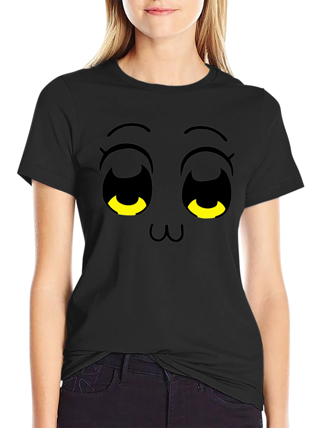 Cute Anime Face Black T-Shirt