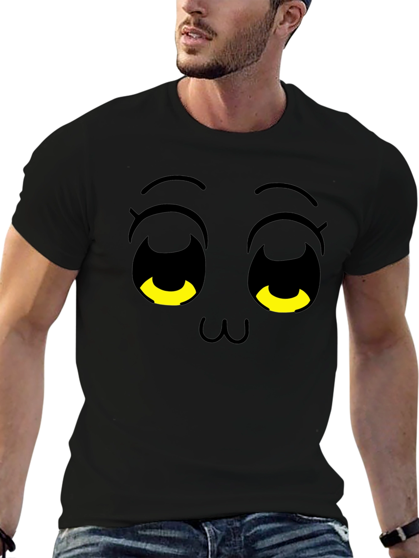 Cute Anime Face Black T-Shirt