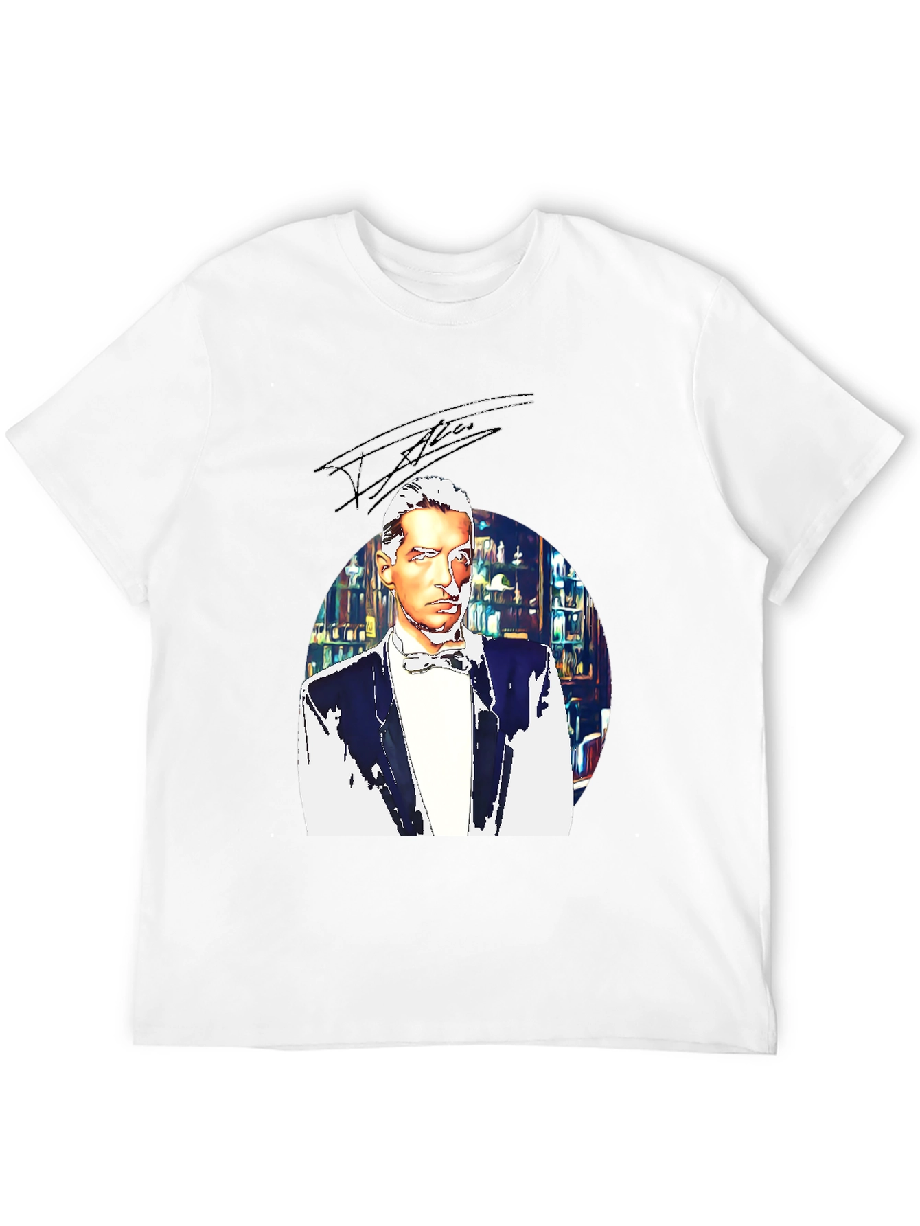 Elegant Man T-Shirt - Bowtie & Library Design