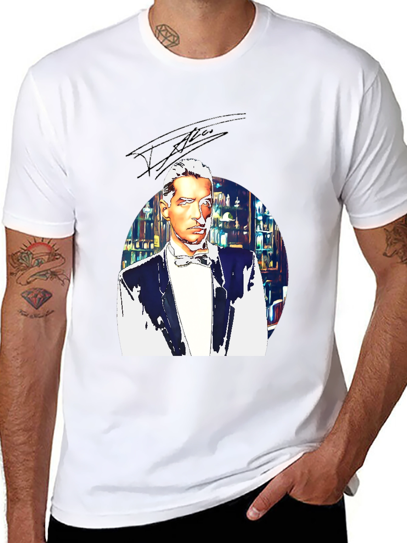 Elegant Man T-Shirt - Bowtie & Library Design