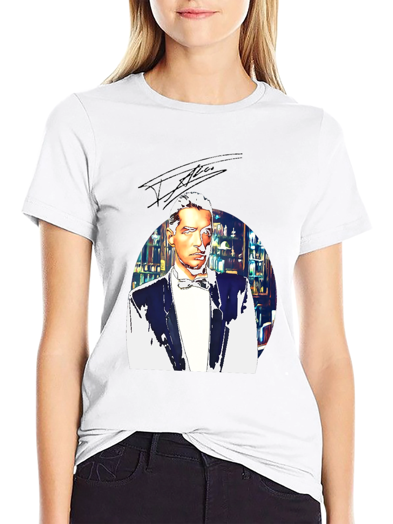 Elegant Man T-Shirt - Bowtie & Library Design
