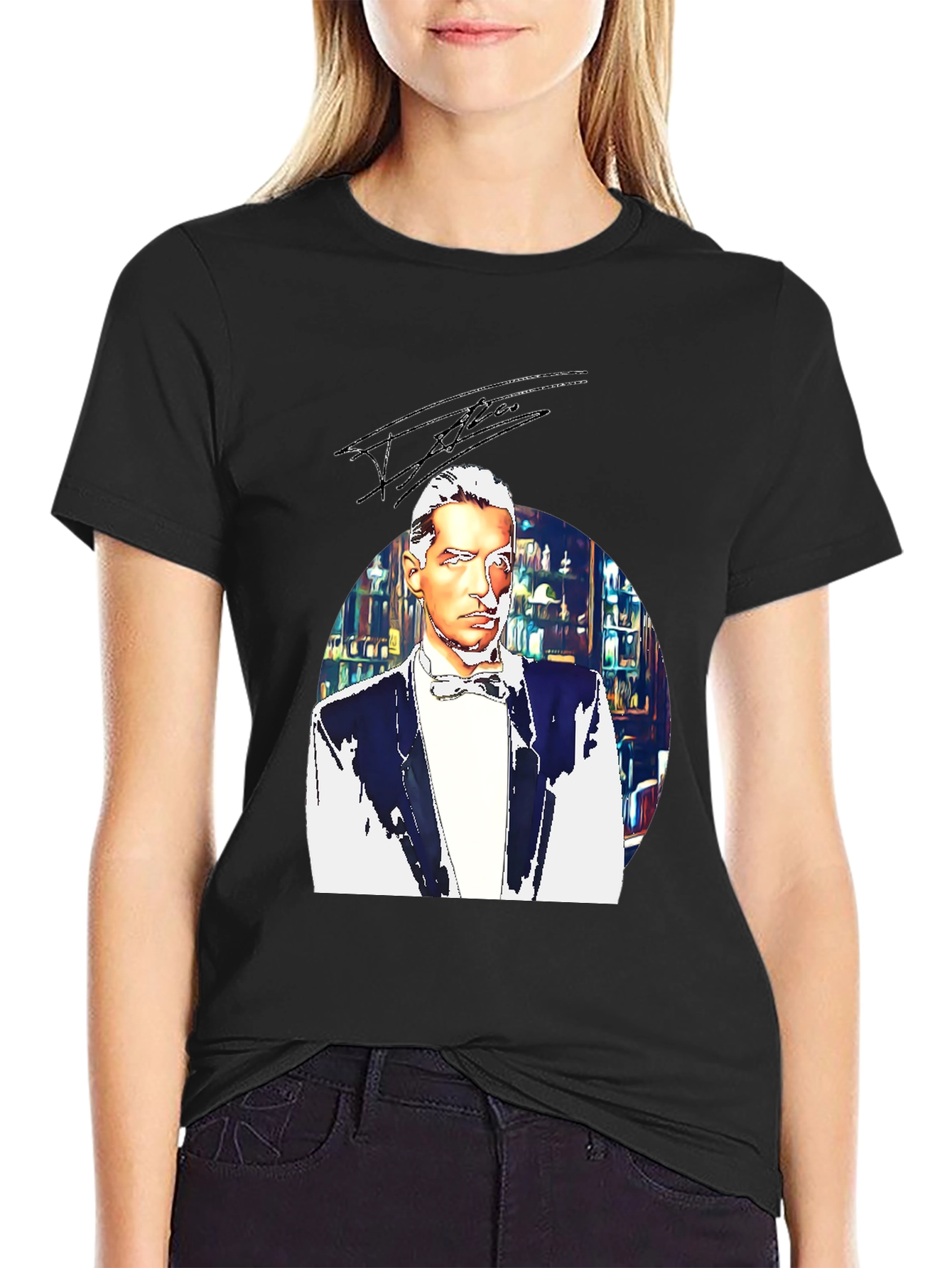 Elegant Man T-Shirt - Bowtie & Library Design