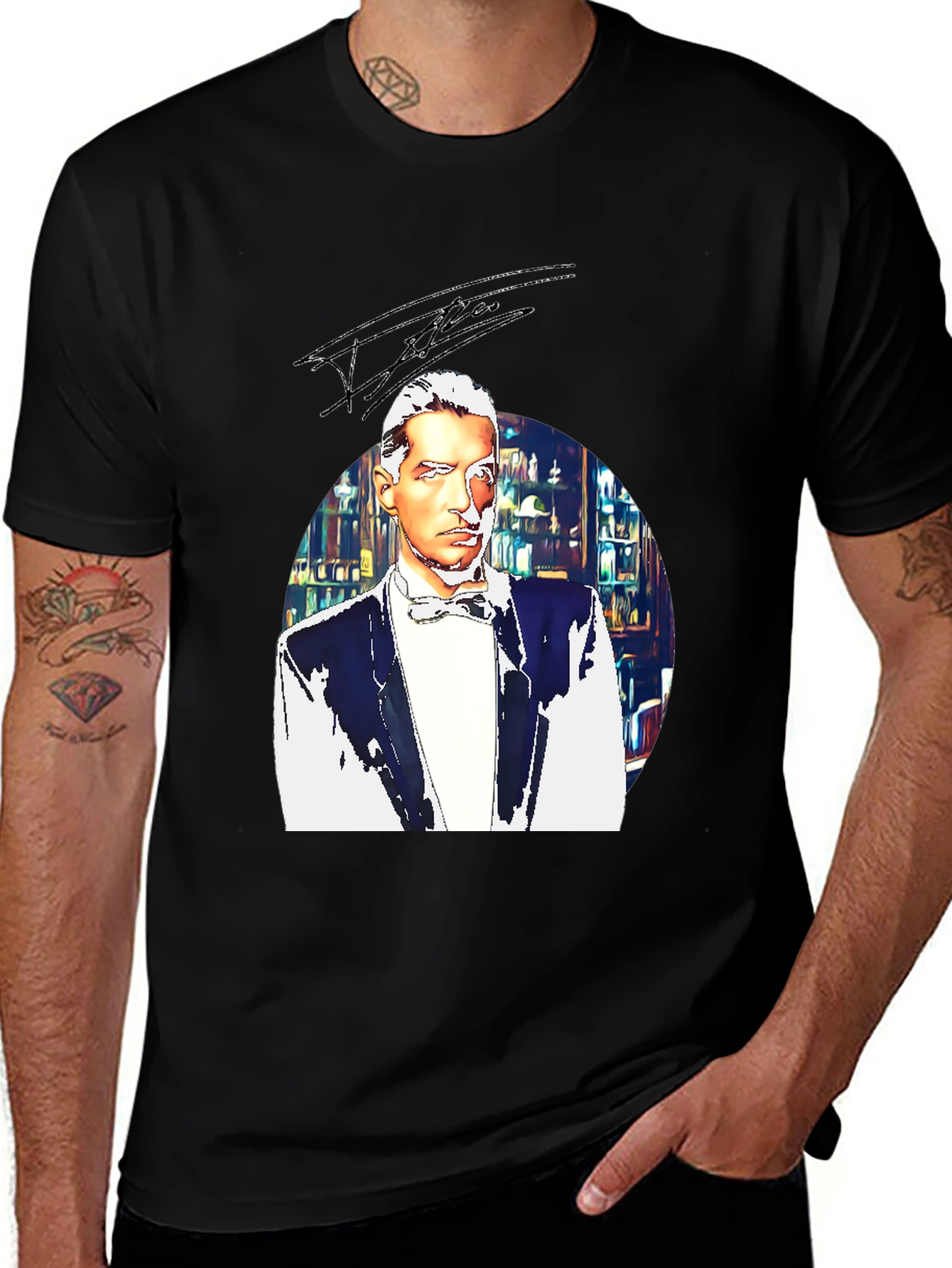 Elegant Man T-Shirt - Bowtie & Library Design