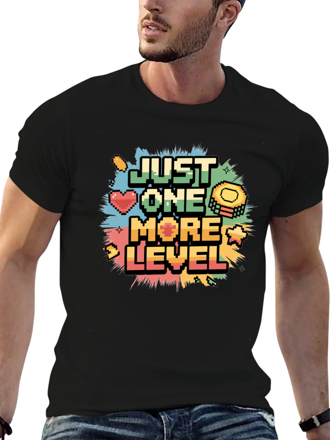 Just One More Level Pixel Gamer Black T-Shirt