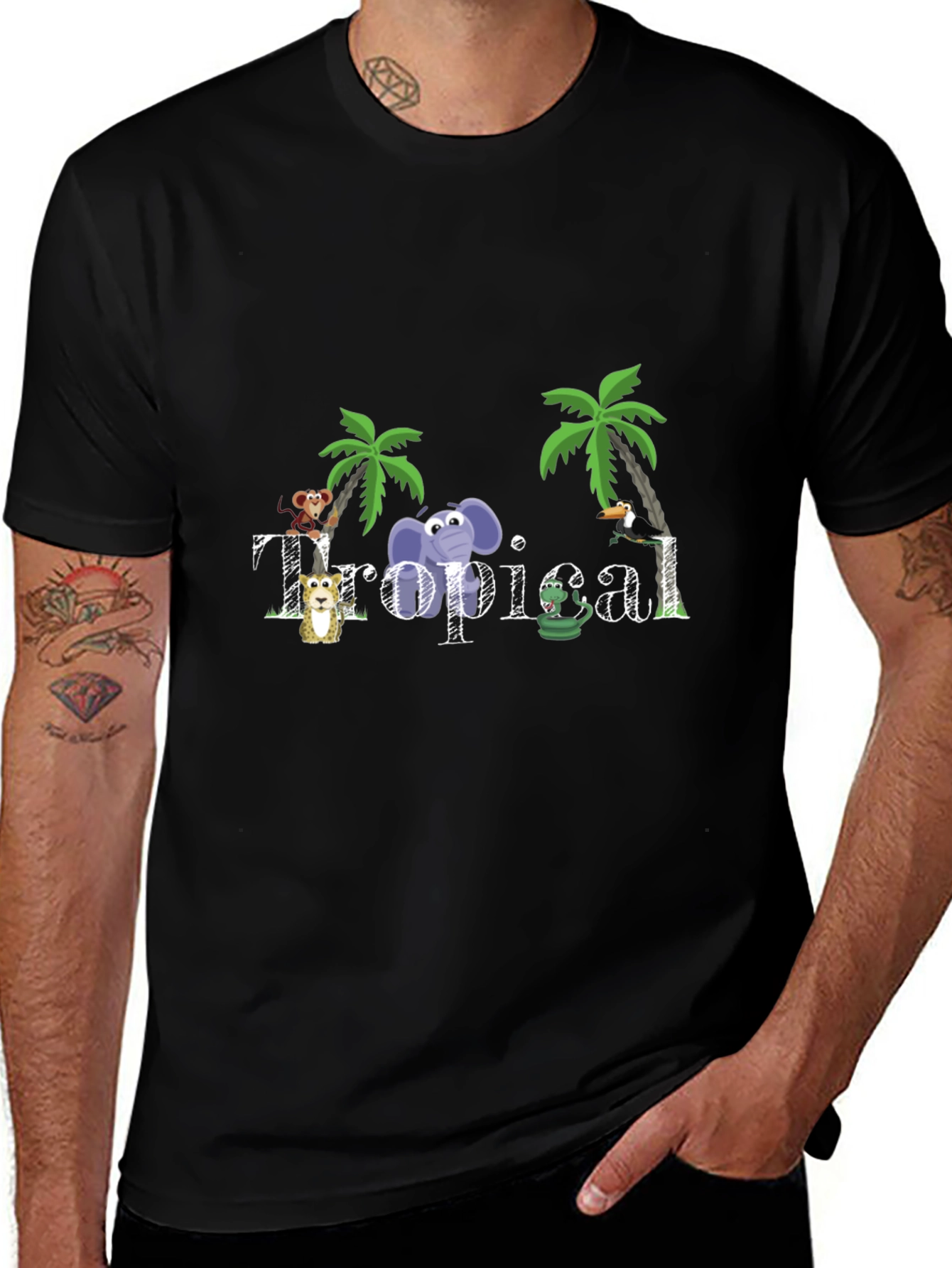 Tropical Animal Graphic Black T-Shirt