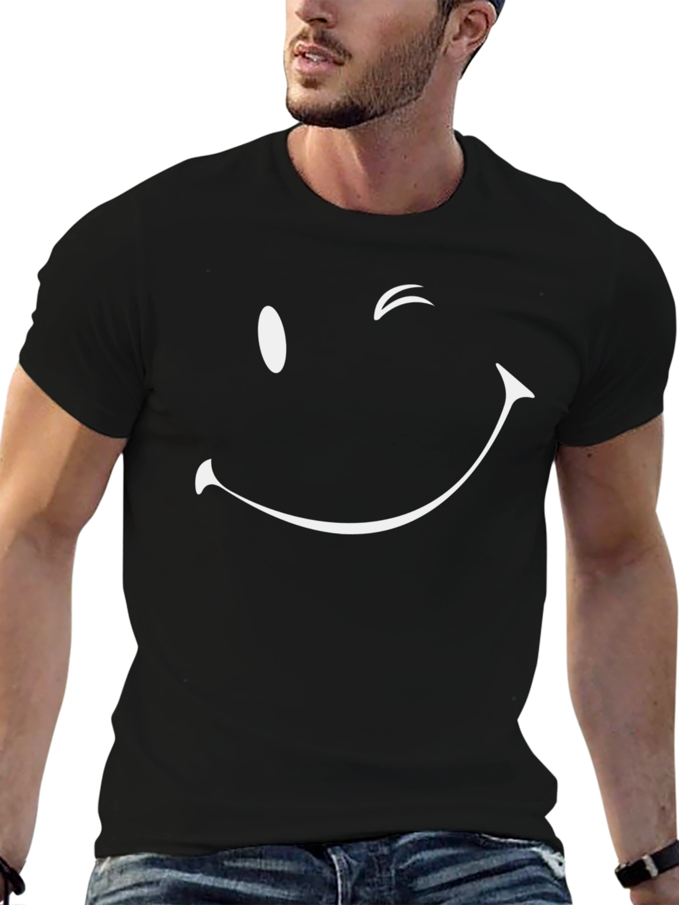 Winking Smiley Face Graphic Tee - Black