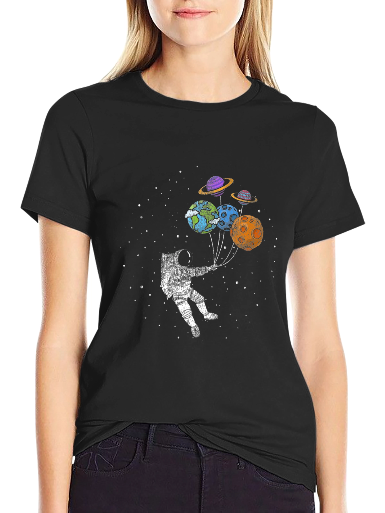 Astronaut Planet Balloon Graphic T-Shirt