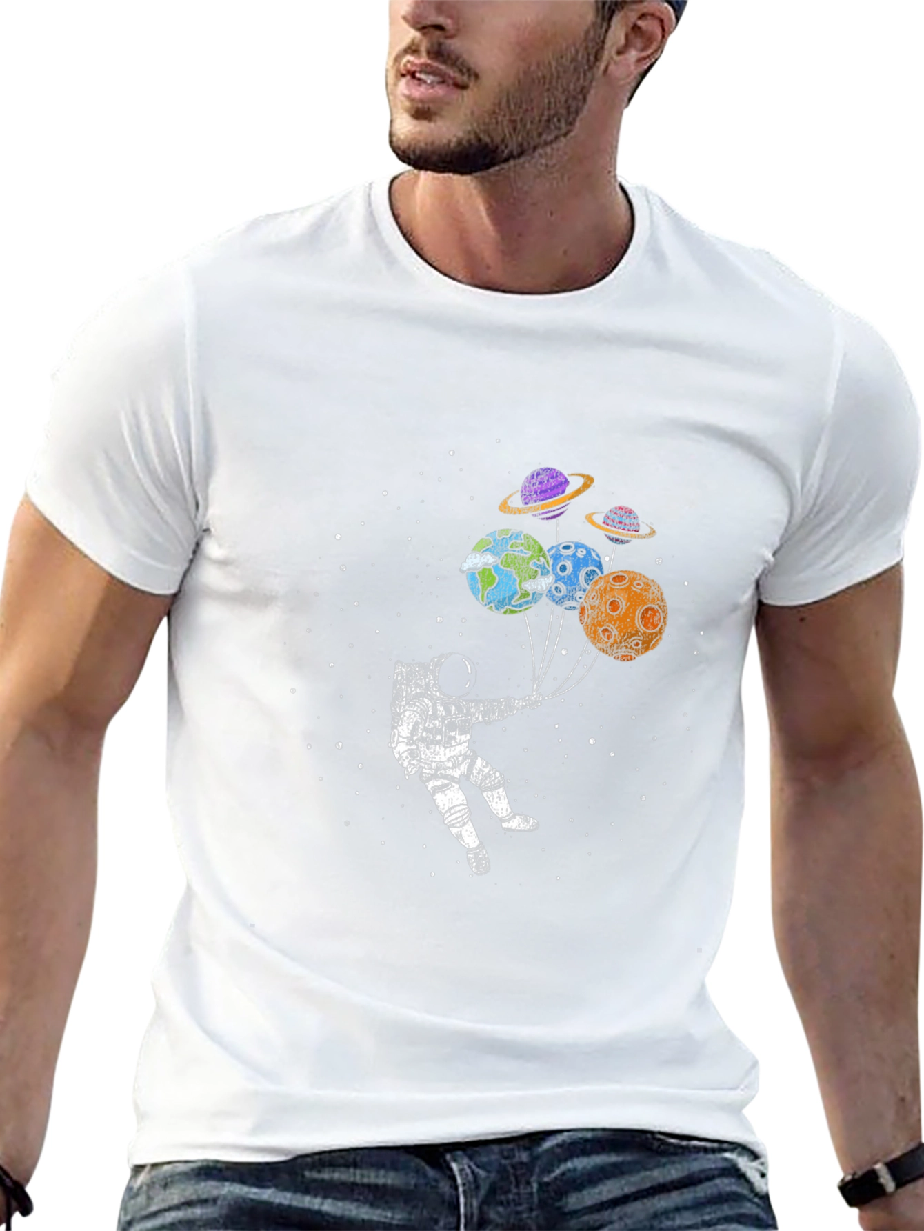 Astronaut Planet Balloon Graphic T-Shirt