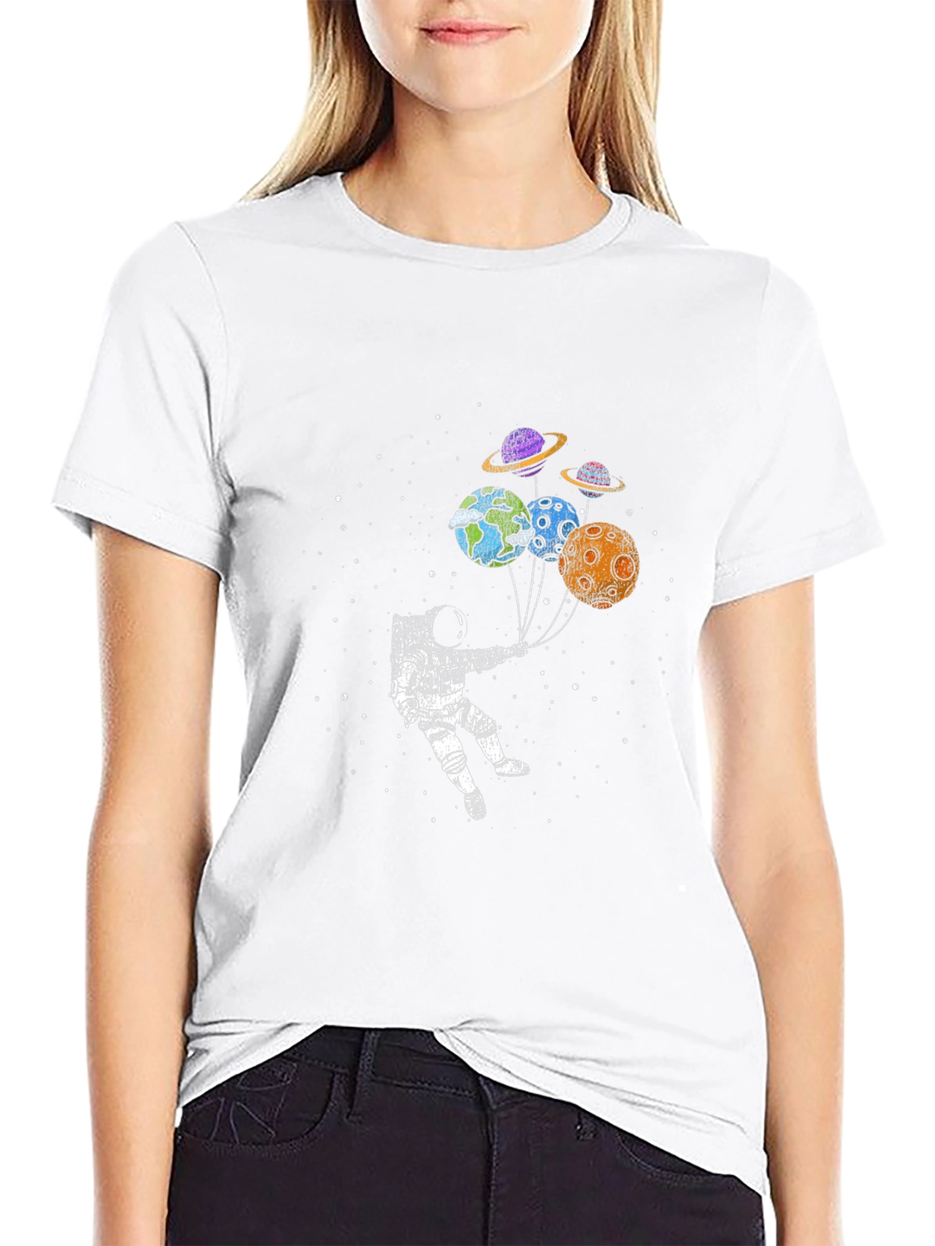 Astronaut Planet Balloon Graphic T-Shirt
