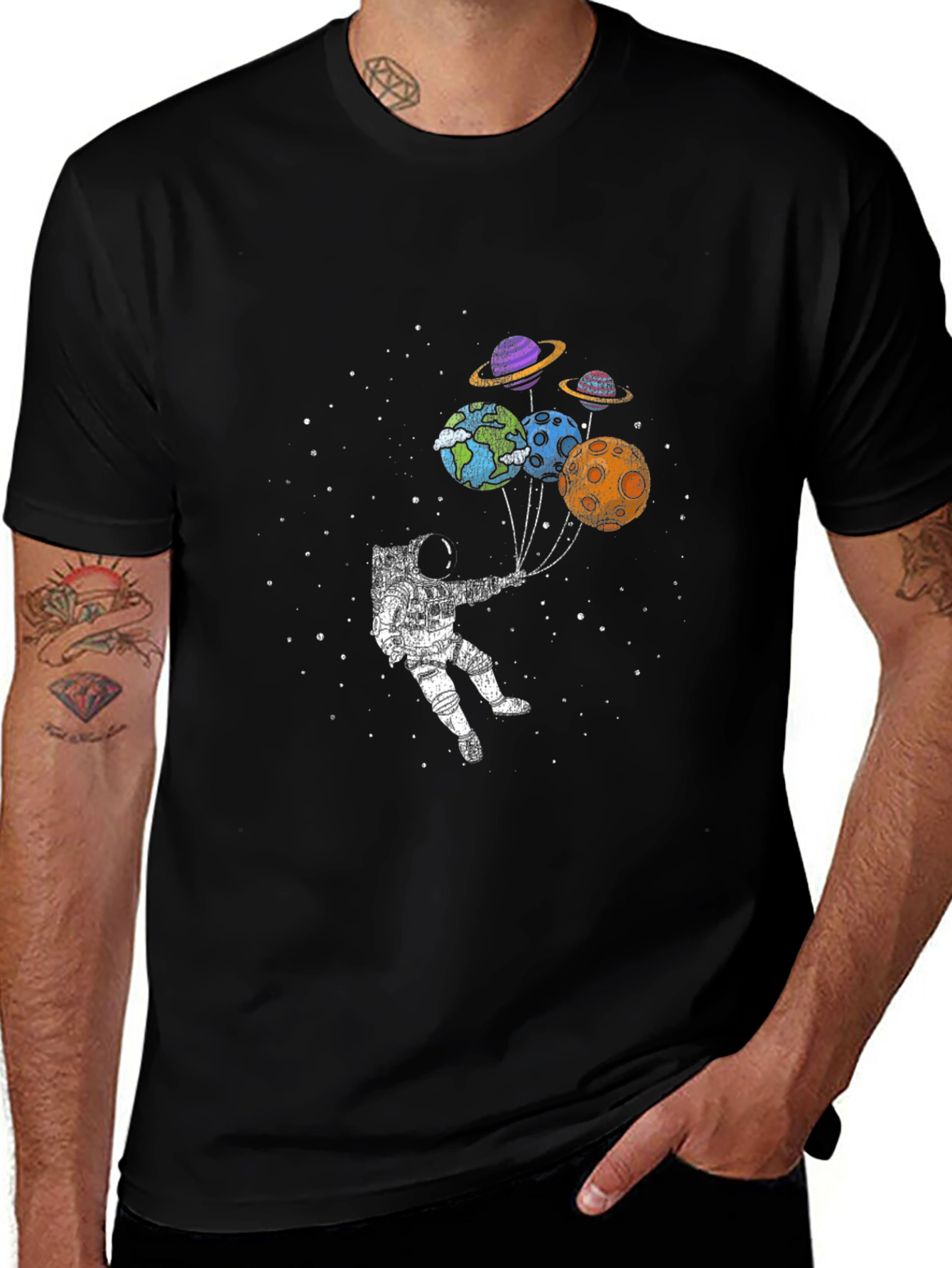 Astronaut Planet Balloon Graphic T-Shirt