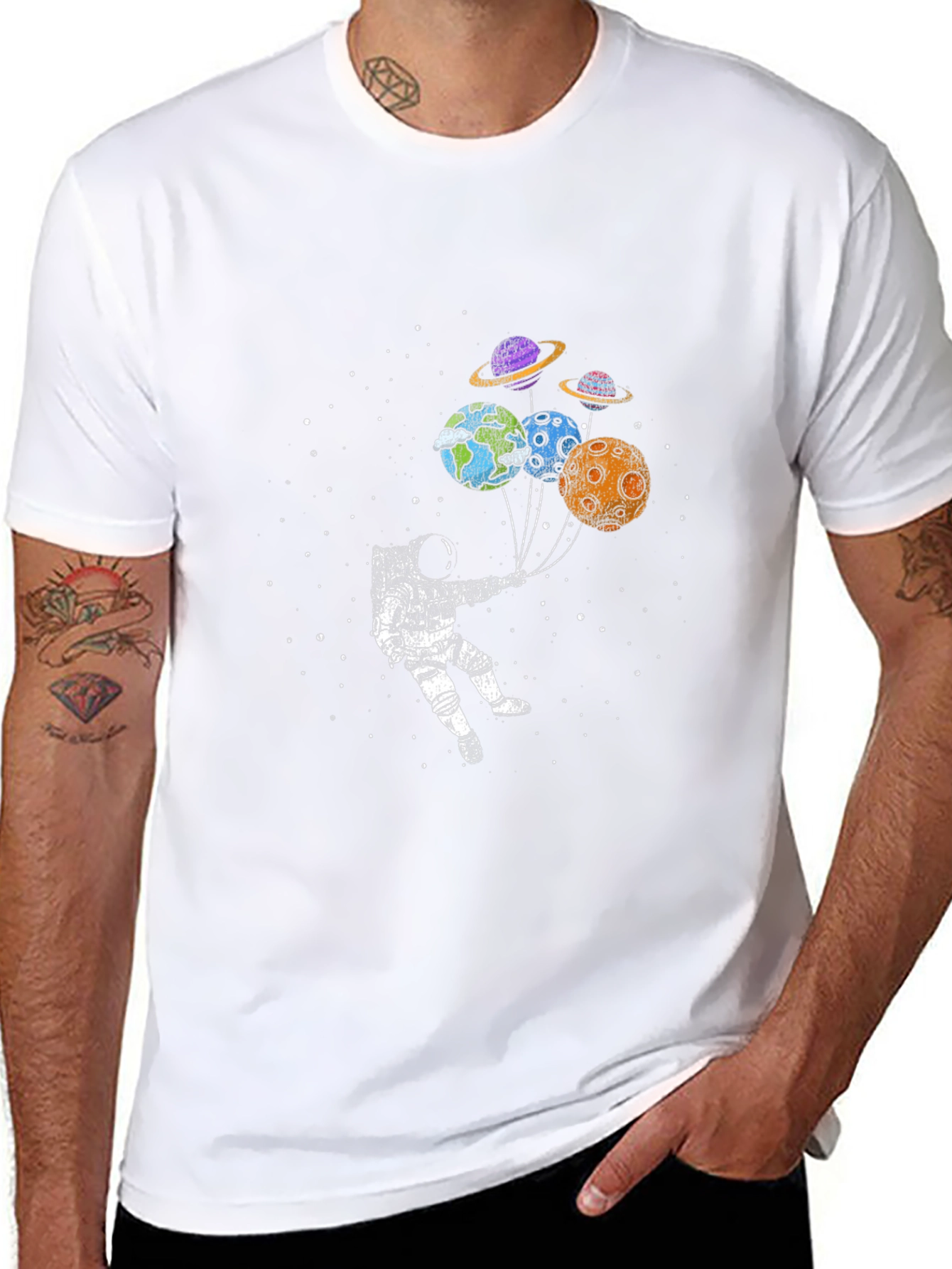 Astronaut Planet Balloon Graphic T-Shirt
